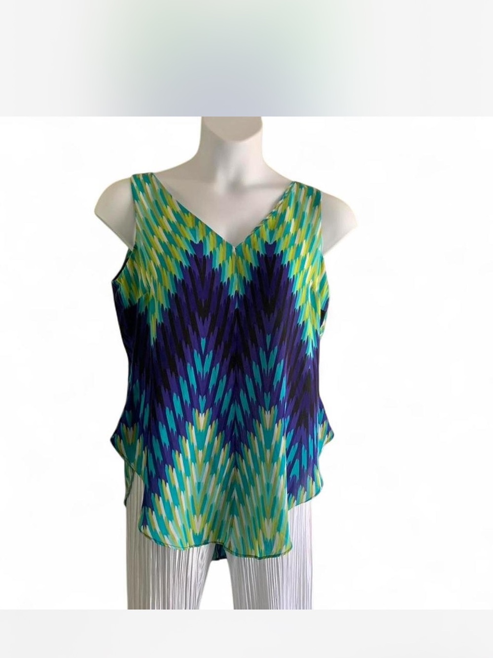 Boho office Going out V-Neck Chevron Print Tank Top - Blue/Teal size L